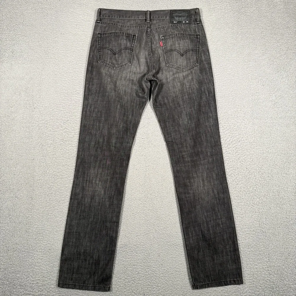 Levis Jeans Mens 33x34 Charcoal 511 Slim Fit Casual Denim Logo Preppy 5‎ Pocket